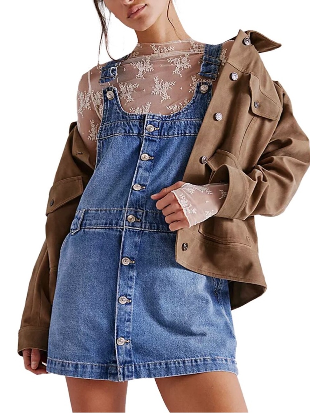 Free People Edie Denim Skirtall Mini Dress